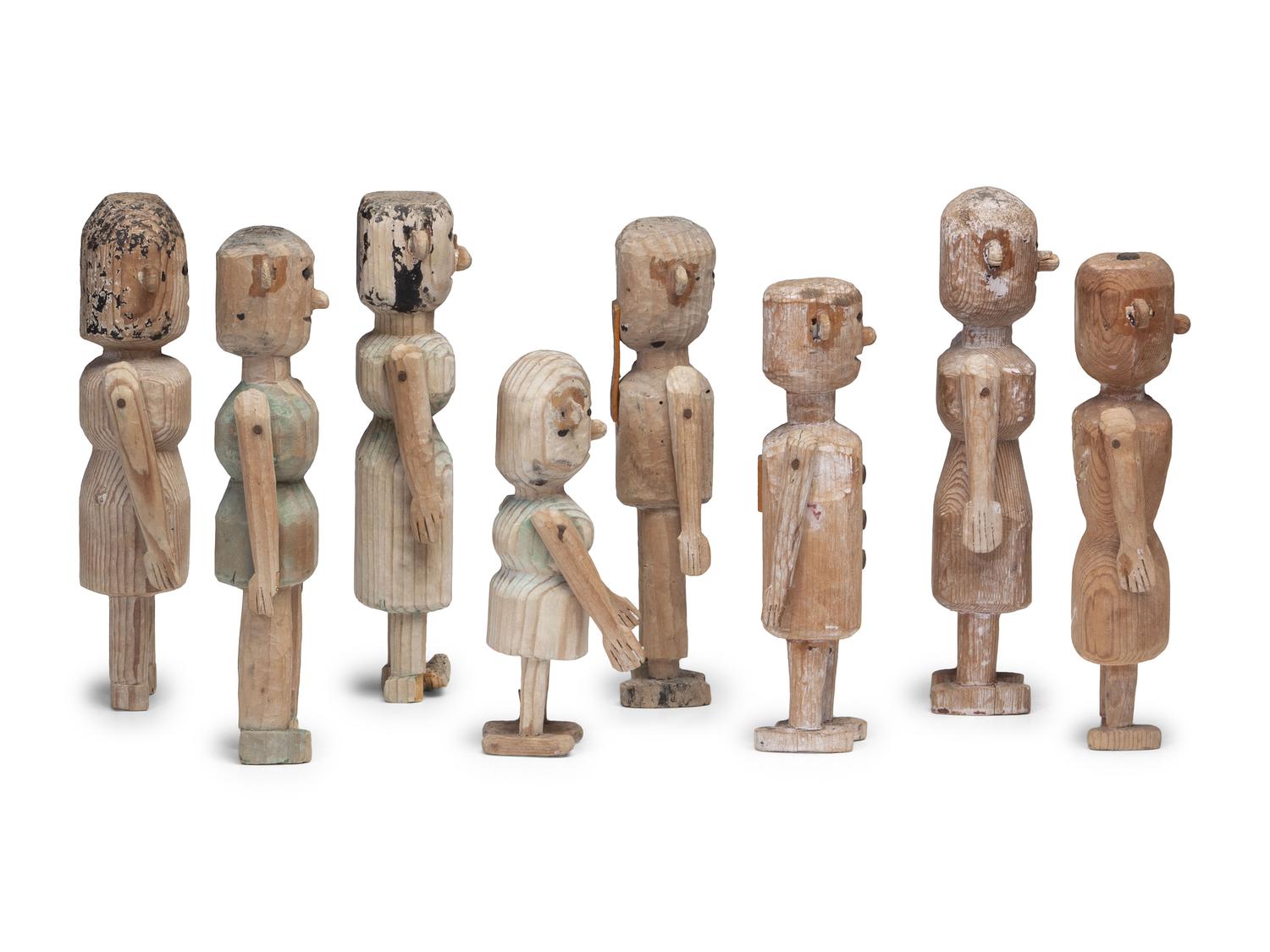 Eight Folk Art Carved Pine Figures