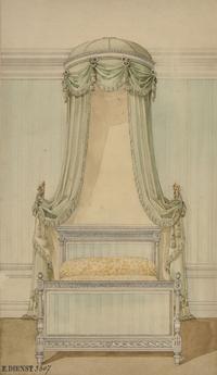 Attributed to Eugène Dienst (French, 19th Century), A Group of Six Hand-Drawn and Painted Studies of French Interiors