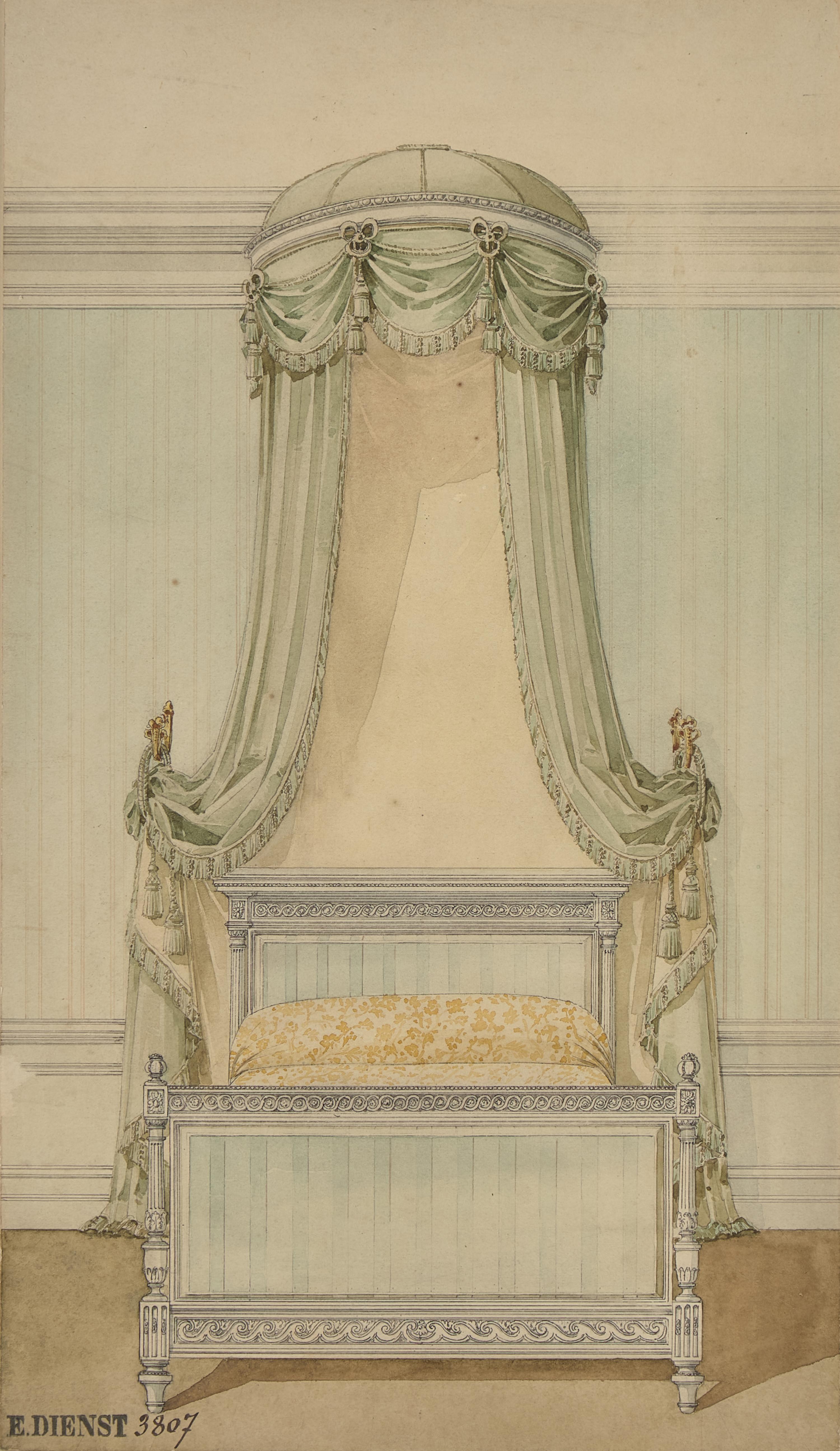 Attributed to Eugène Dienst (French, 19th Century), A Group of Six Hand-Drawn and Painted Studies of French Interiors