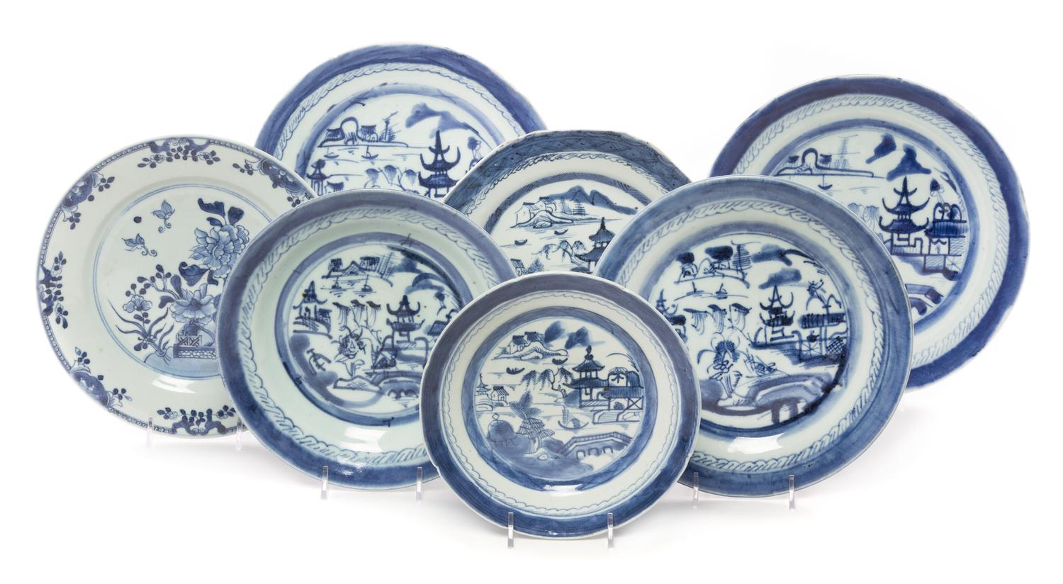 A Collection of Seven Canton Export Porcelain Plates Diameter of largest 10 inches. — LATE 19TH CENTURY
