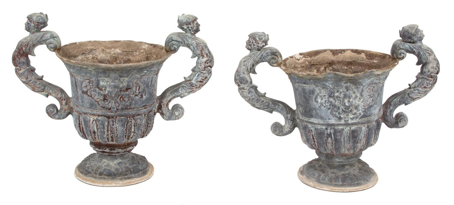 A Pair of Neoclassical Style Composition Campana Form Garden Urns Height 19 1/4 inches x width 23 inches, opening diameter 13 1/2 inche — 20TH CENTURY