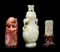 Two Chinese Carved Hardstone Articles and A Carved Soapstone Seal