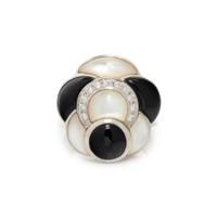MOTHER-OF-PEARL, ONYX AND DIAMOND RING