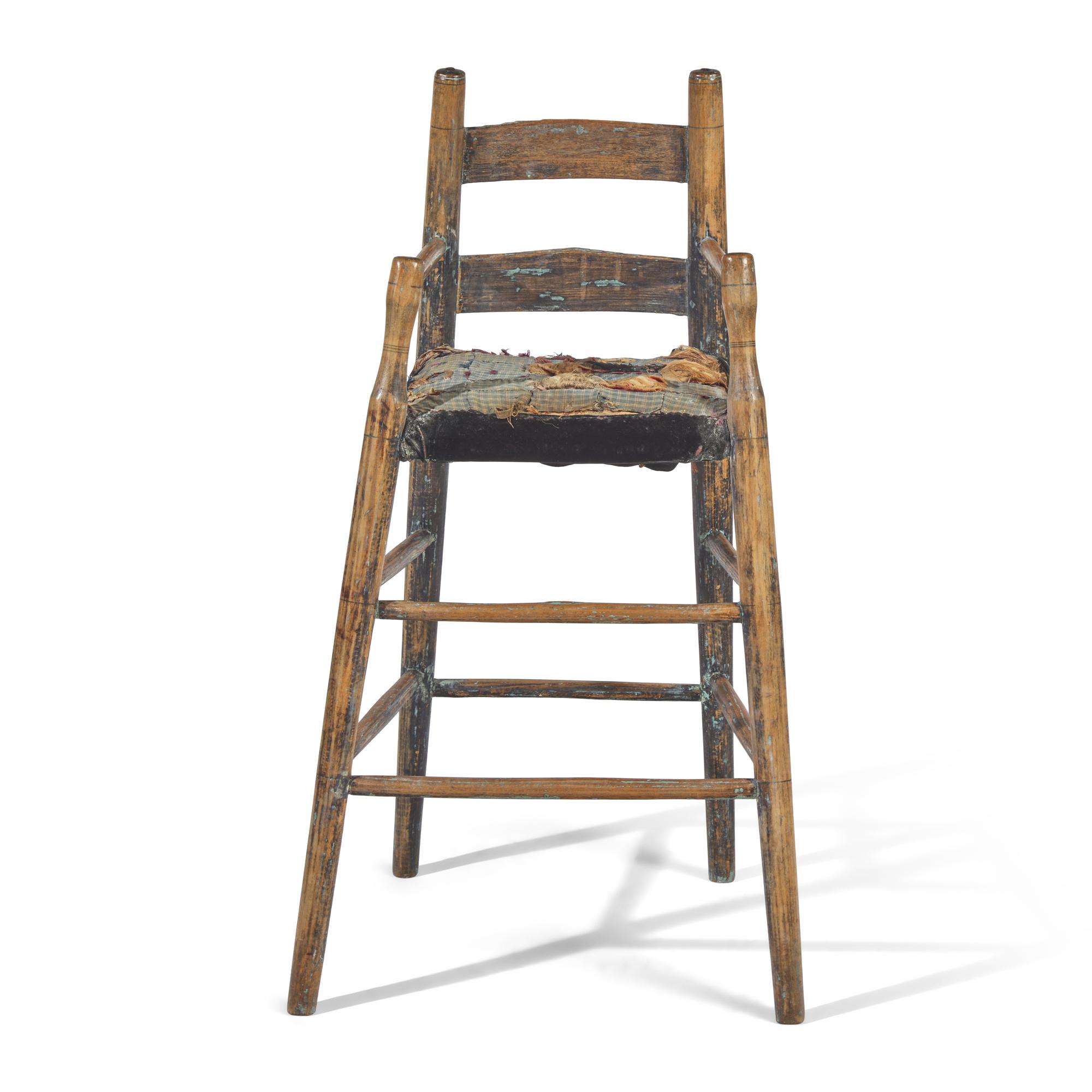 A Turned Hickory and Maple High Chair