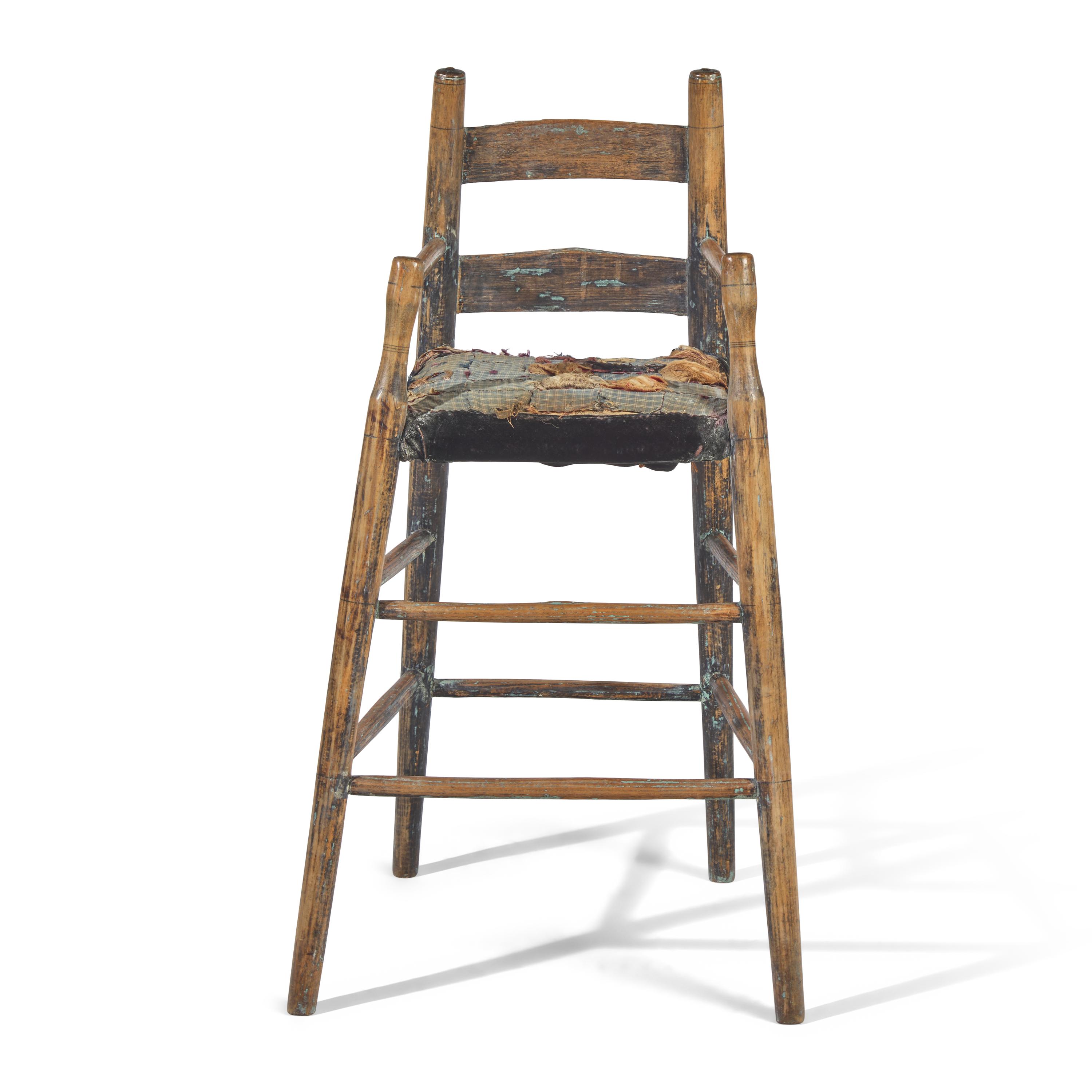 A Turned Hickory and Maple High Chair