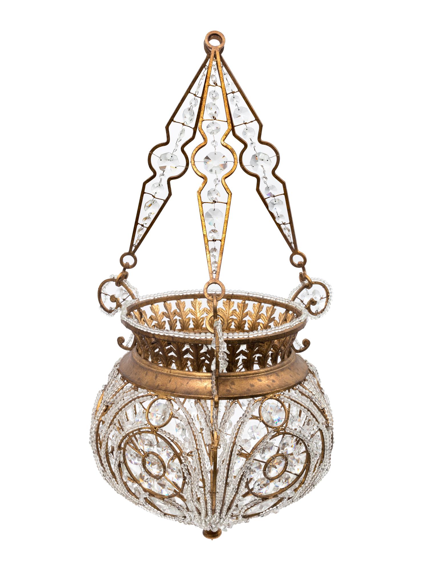 A Gilt Metal, Cut and Beaded Crystal Chandelier — 19TH CENTURY