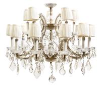 A Continental Cased Glass Fifteen-Light Chandelier, Height 24 x diameter 27 1/2 inches.