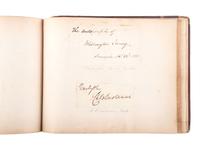 [CIVIL WAR]. Autograph book identified to Lucritia Taft Flagg, featuring signatures of assorted 19th-century figures including D.L. MOODY, Lewis CASS, Charles SUMNER, William H. SEWARD, and others.