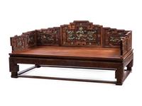 A Chinese Carved Hardwood and Hardstone-Inset Daybed
