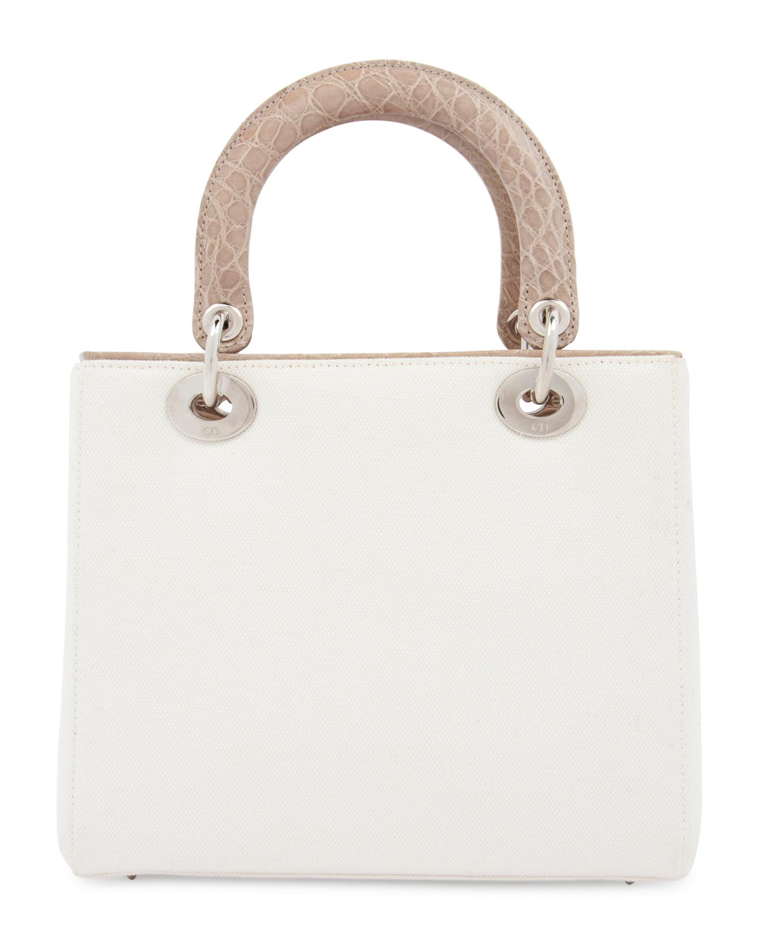 Christian Dior White Canvas Small Lady Dior Bag 2013