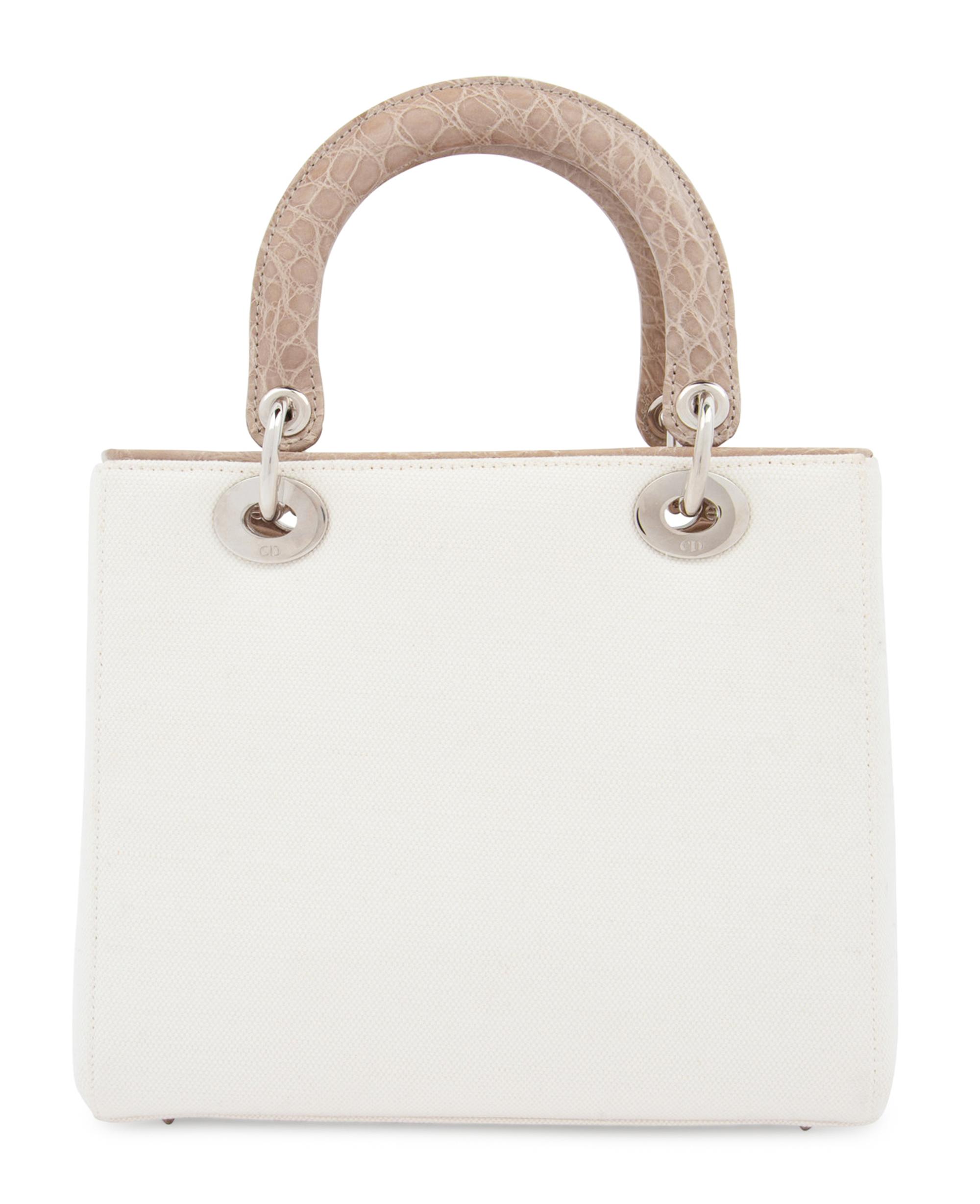 Christian Dior White Canvas Small Lady Dior Bag 2013