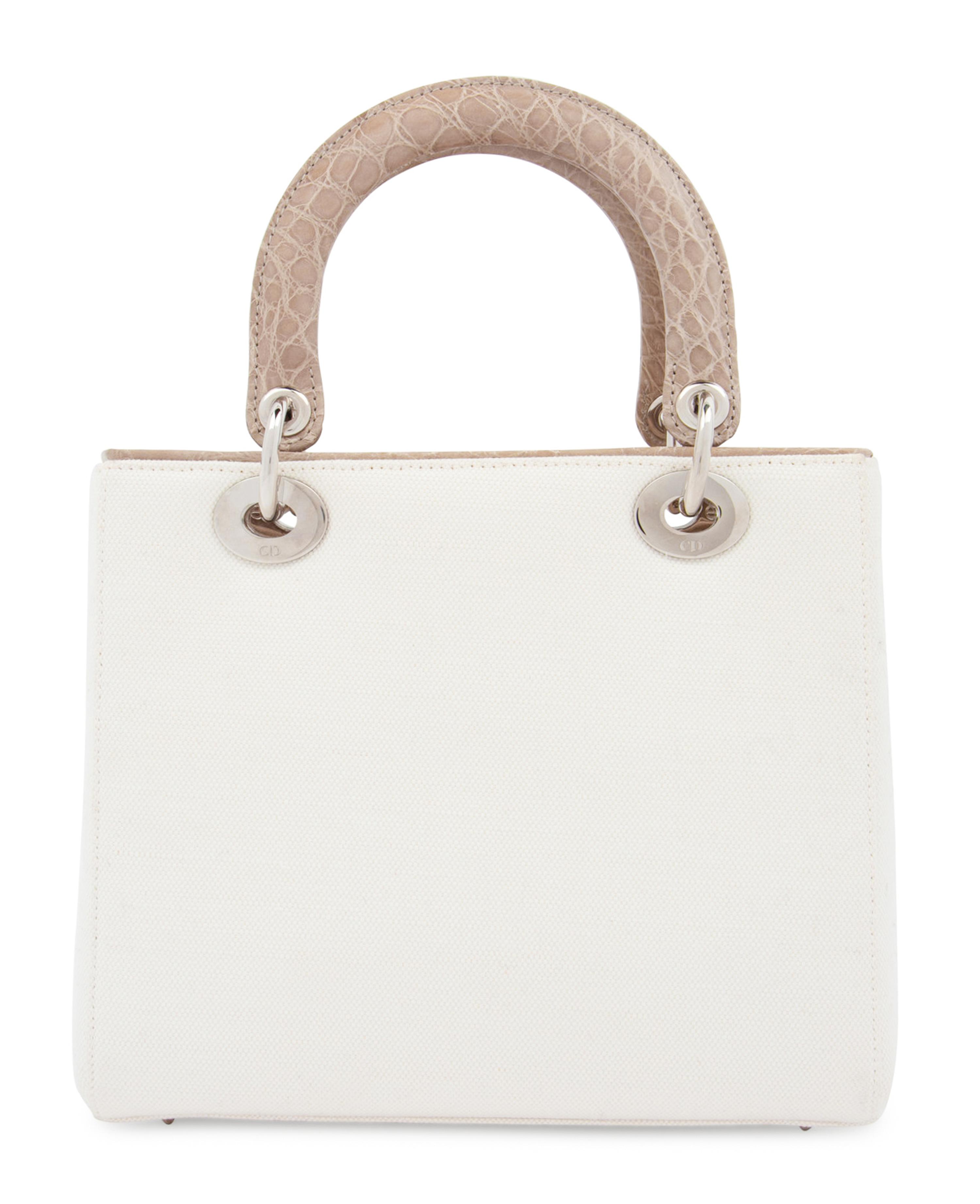 Christian Dior White Canvas Small Lady Dior Bag 2013