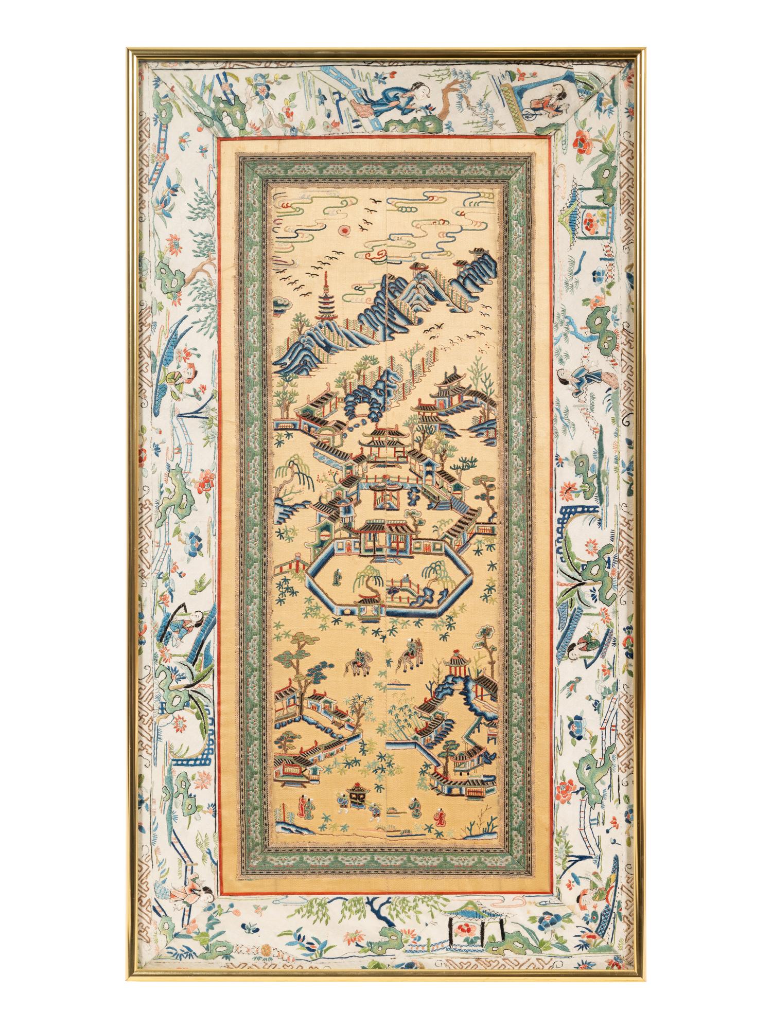 Three Chinese Embroidered Silk Sleeve Bands