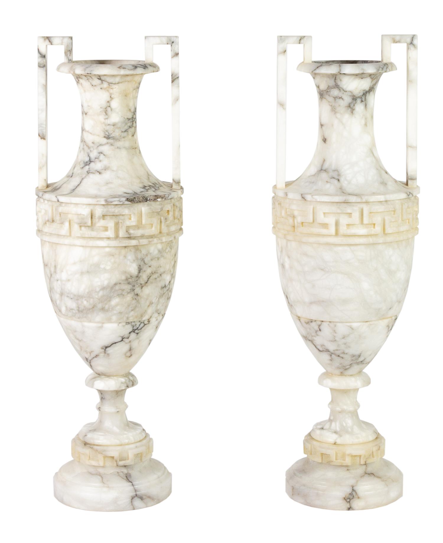 A Pair of Large Italian Alabaster Urns Height 37 1/2 inches. — 19TH CENTURY