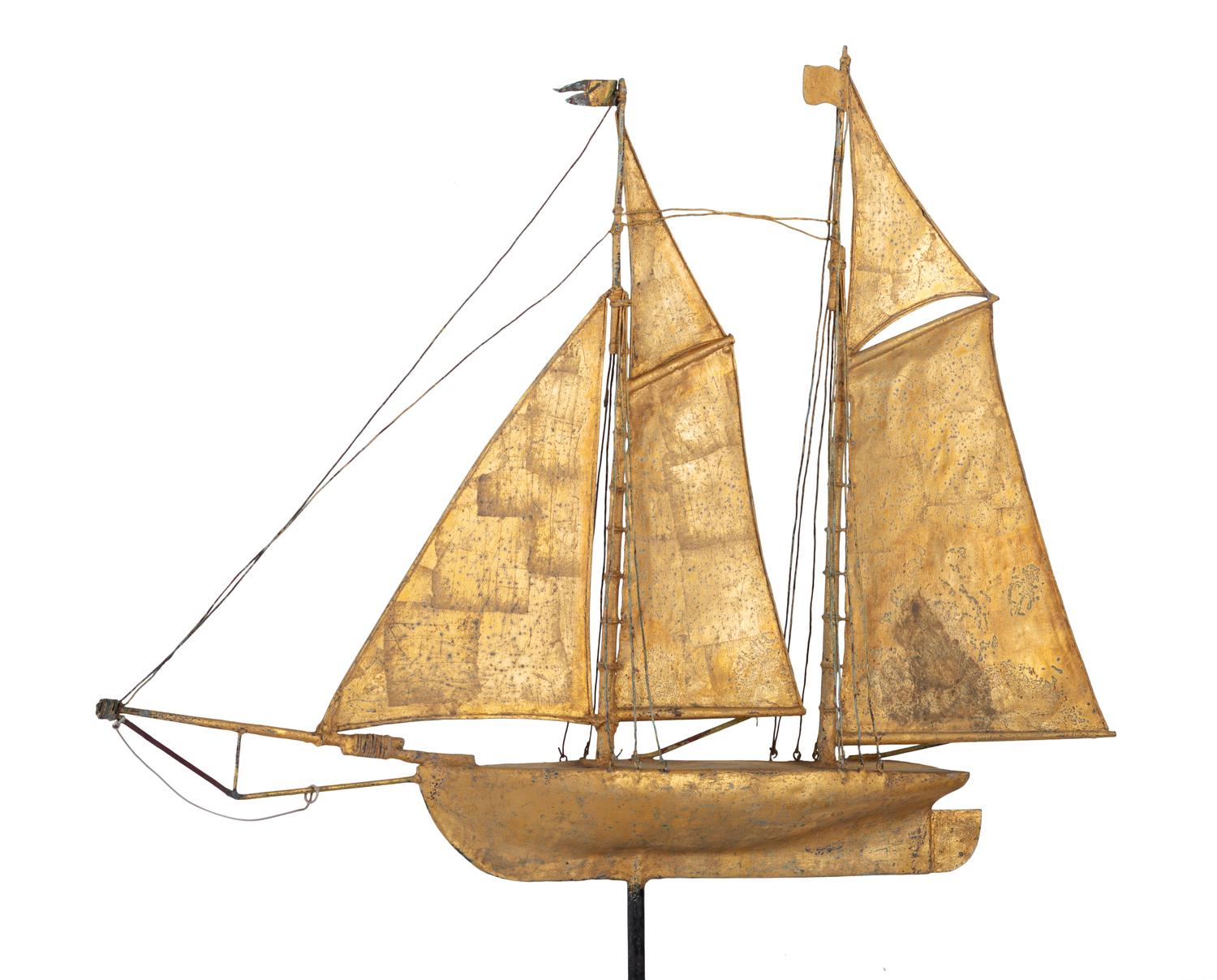 A Molded and Gilt Copper Ketch-Form Weathervane