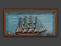 A Carved and Painted Wood Ship Diorama