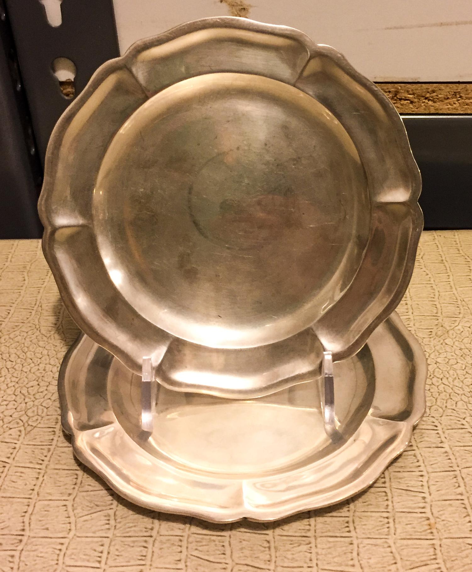 Two Mexican Silver Bread Plates, Sanborns, Mexico City, each having a scalloped border.