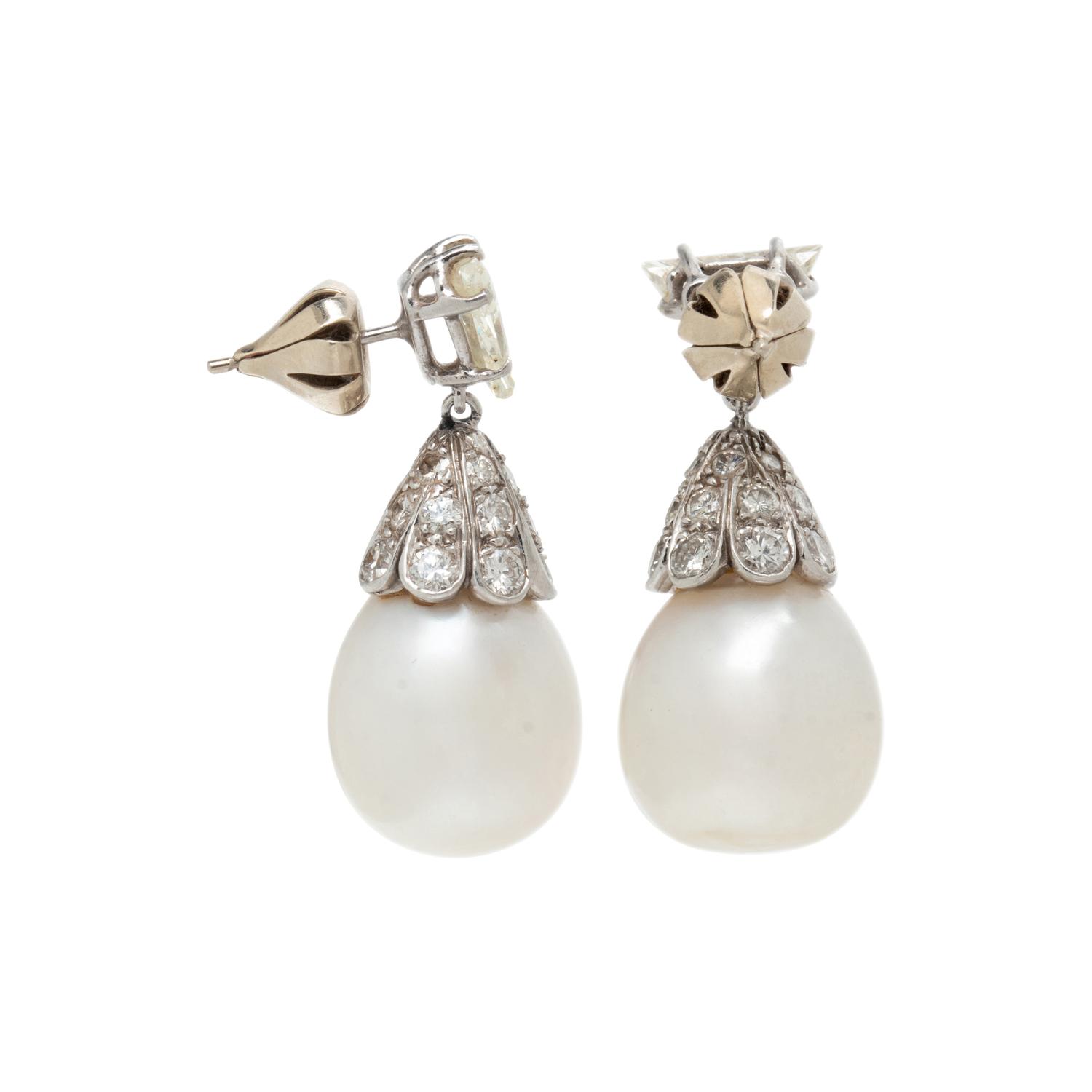 SOUTH SEA CULTURED PEARL AND DIAMOND EARRINGS