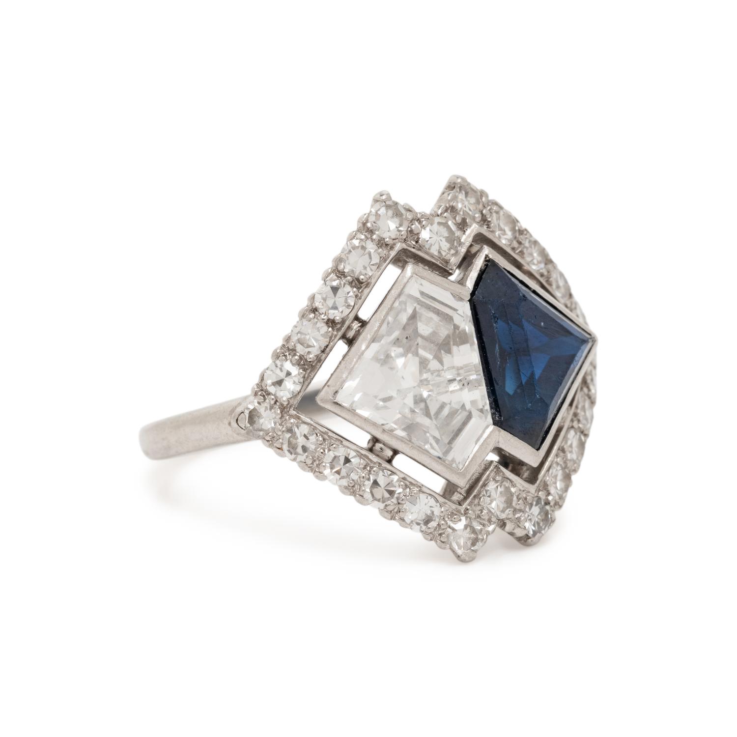 DIAMOND, SAPPHIRE, AND PLATINUM RING