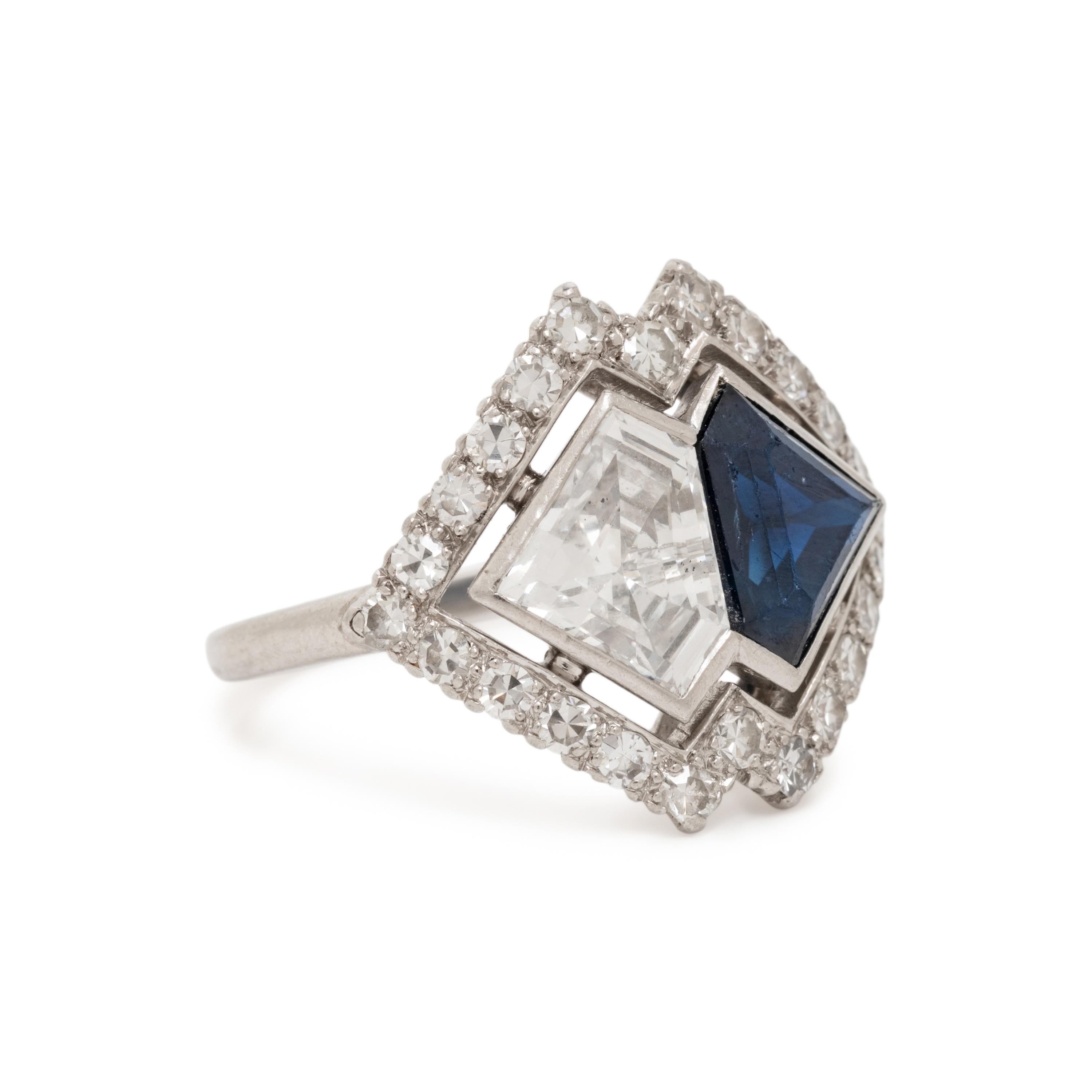 DIAMOND, SAPPHIRE, AND PLATINUM RING