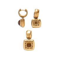 CITRINE, DIAMOND, AND YELLOW GOLD PENDANT AND EARRINGS