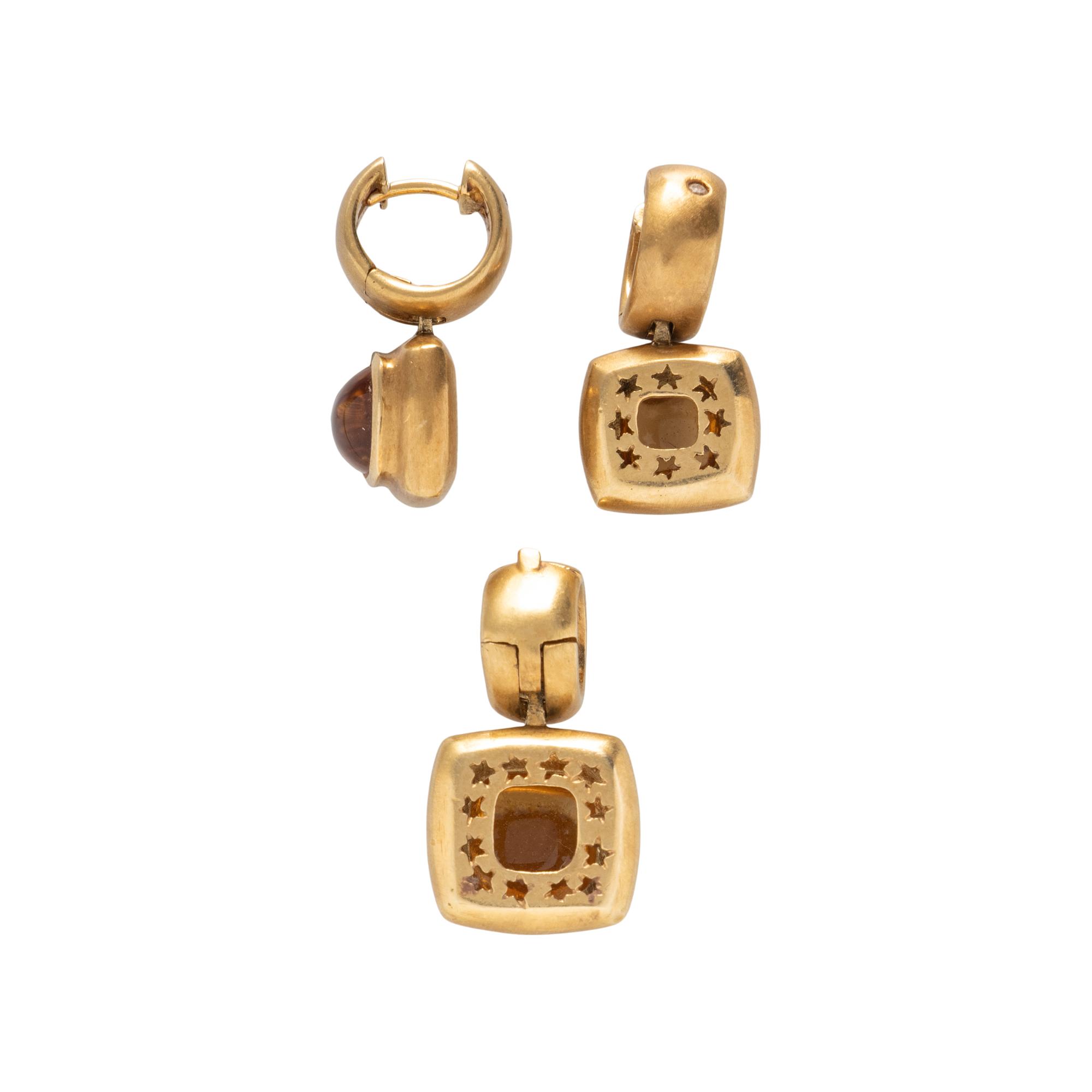 CITRINE, DIAMOND, AND YELLOW GOLD PENDANT AND EARRINGS