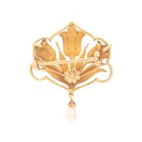 Art Nouveau, Three Enamel and Yellow Gold Brooches