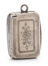 A George III Silver Vinaigrette, Joseph Taylor, Birmingham, 1814, the lid having foliate decoration and centered by a monogrammed carto