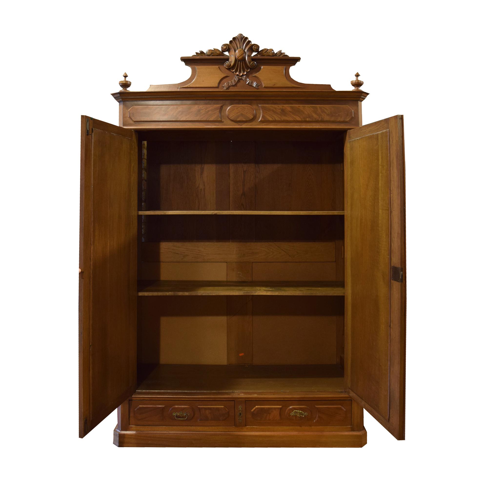 A Victorian Walnut Two Door Armoire 52" W x 22" D x 83" H — United States, Circa 1880