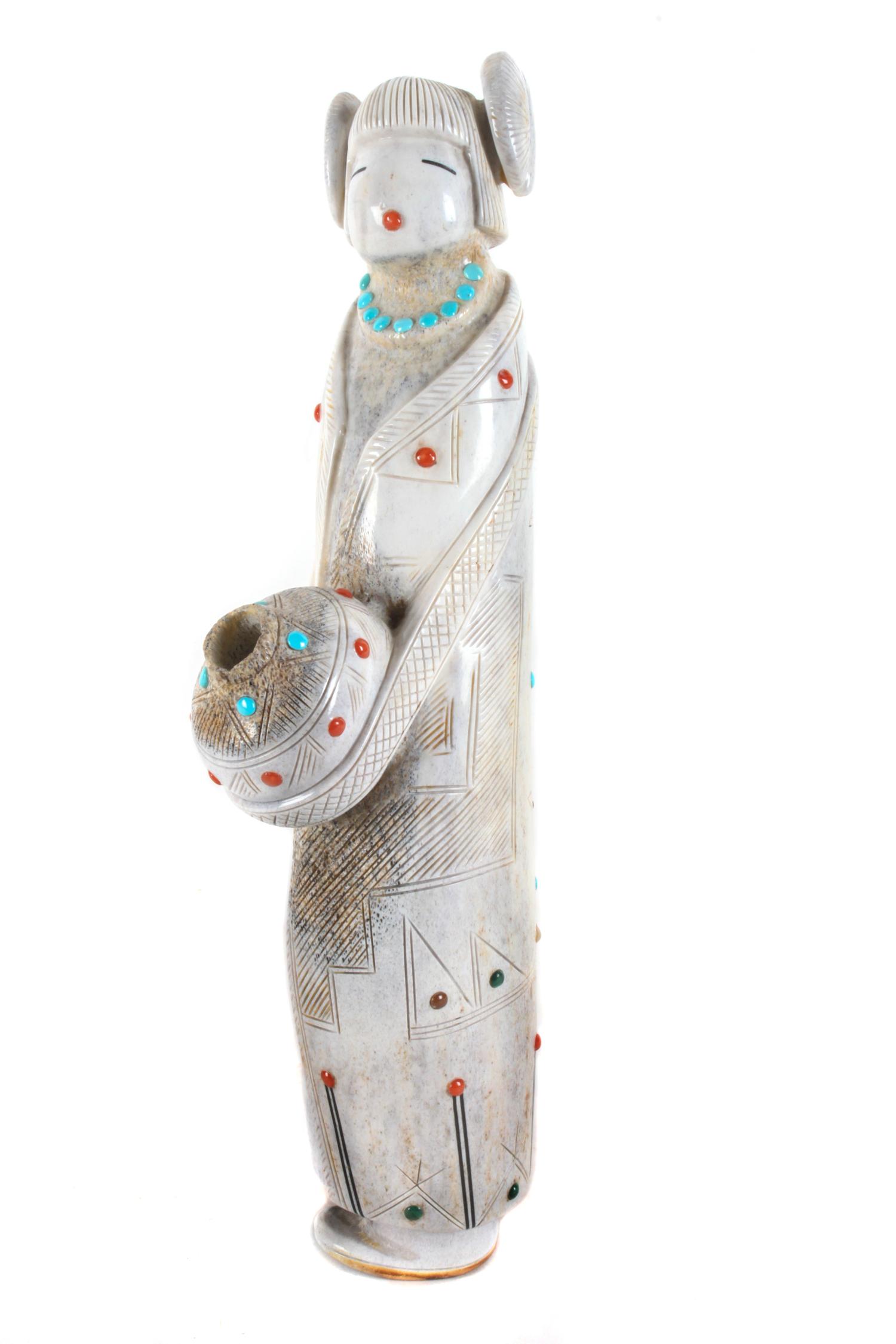 Troy Sice (Zuni, 20th Century) Carved Antler Corn Maiden Fetish Height 8 inches