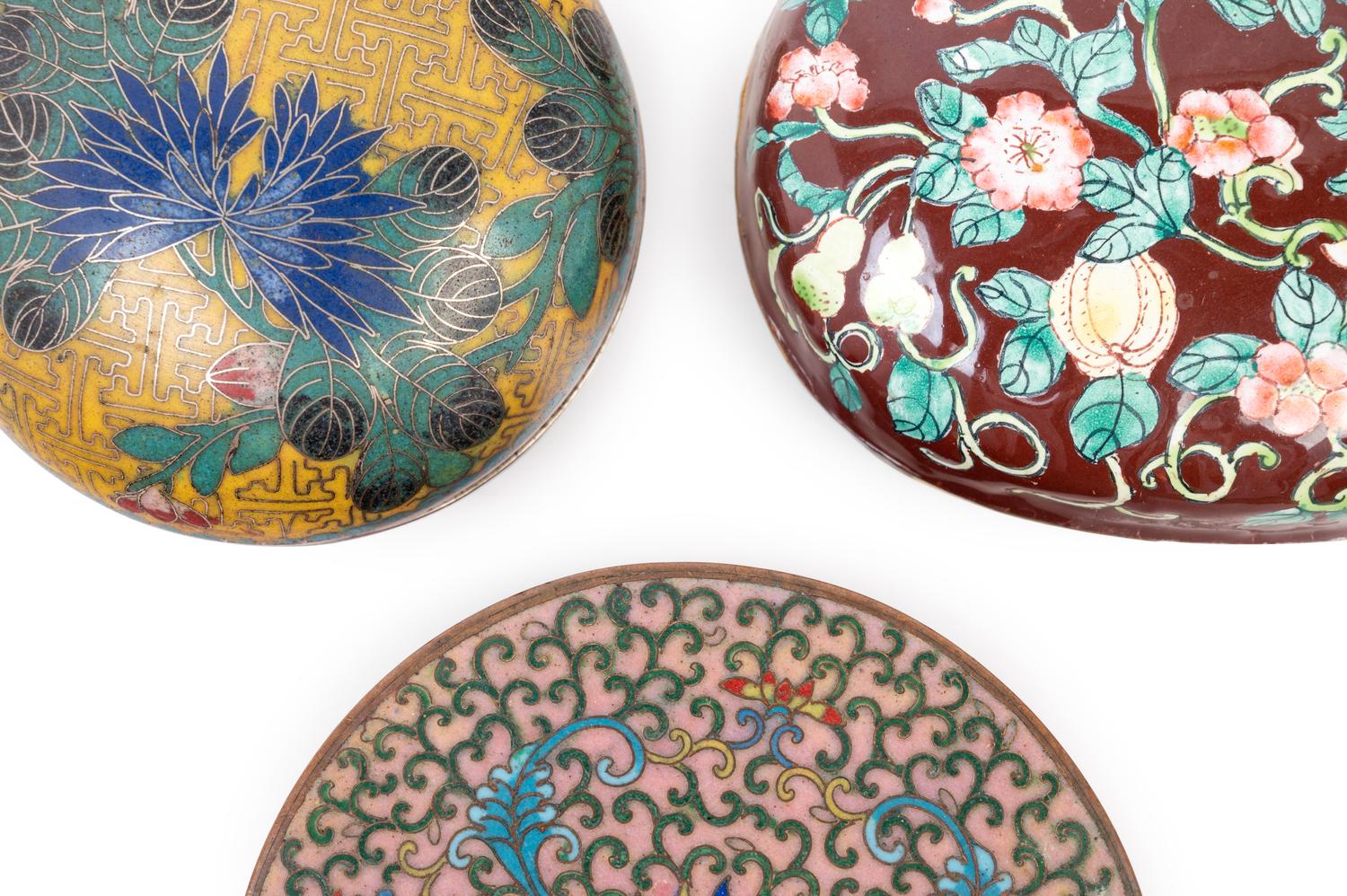 Four Chinese Enamel on Metal Covered Boxes