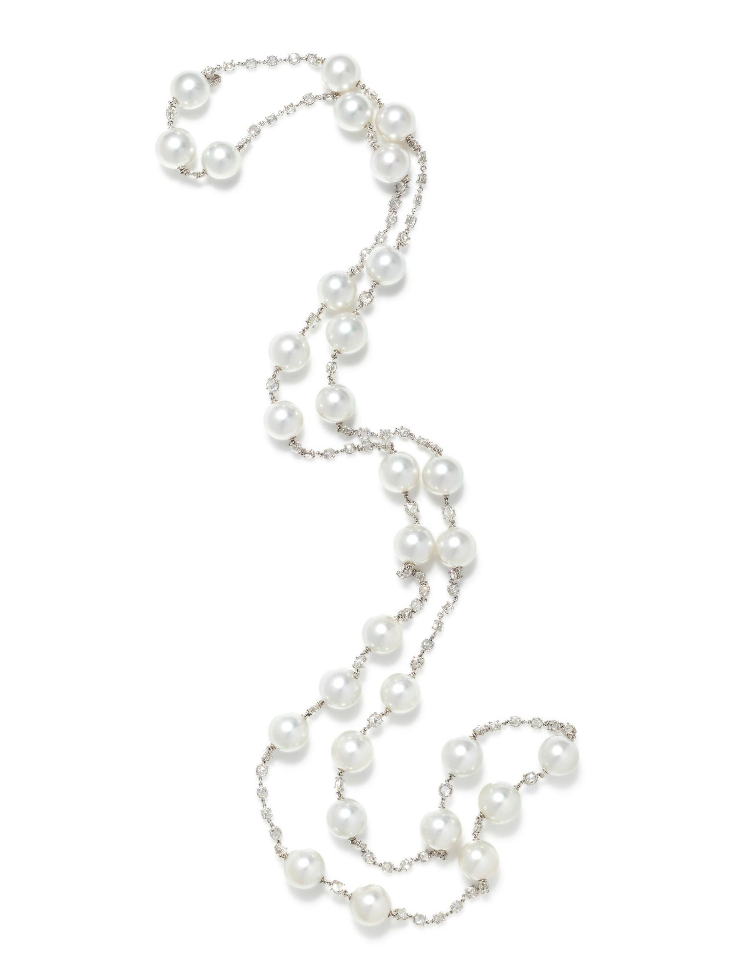CULTURED SOUTH SEA PEARL AND DIAMOND LONGCHAIN NECKLACE
