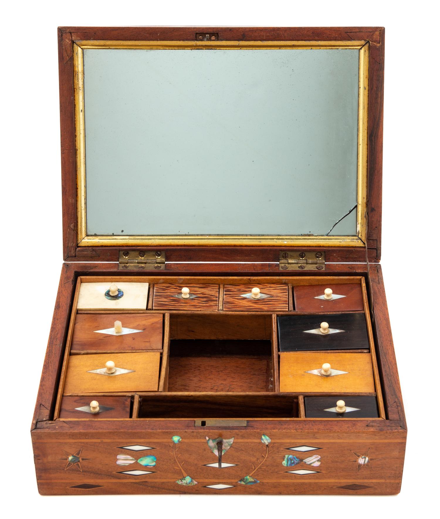 An Abalone Inlaid Workbox Width 10 1/2 inches. — 19TH CENTURY