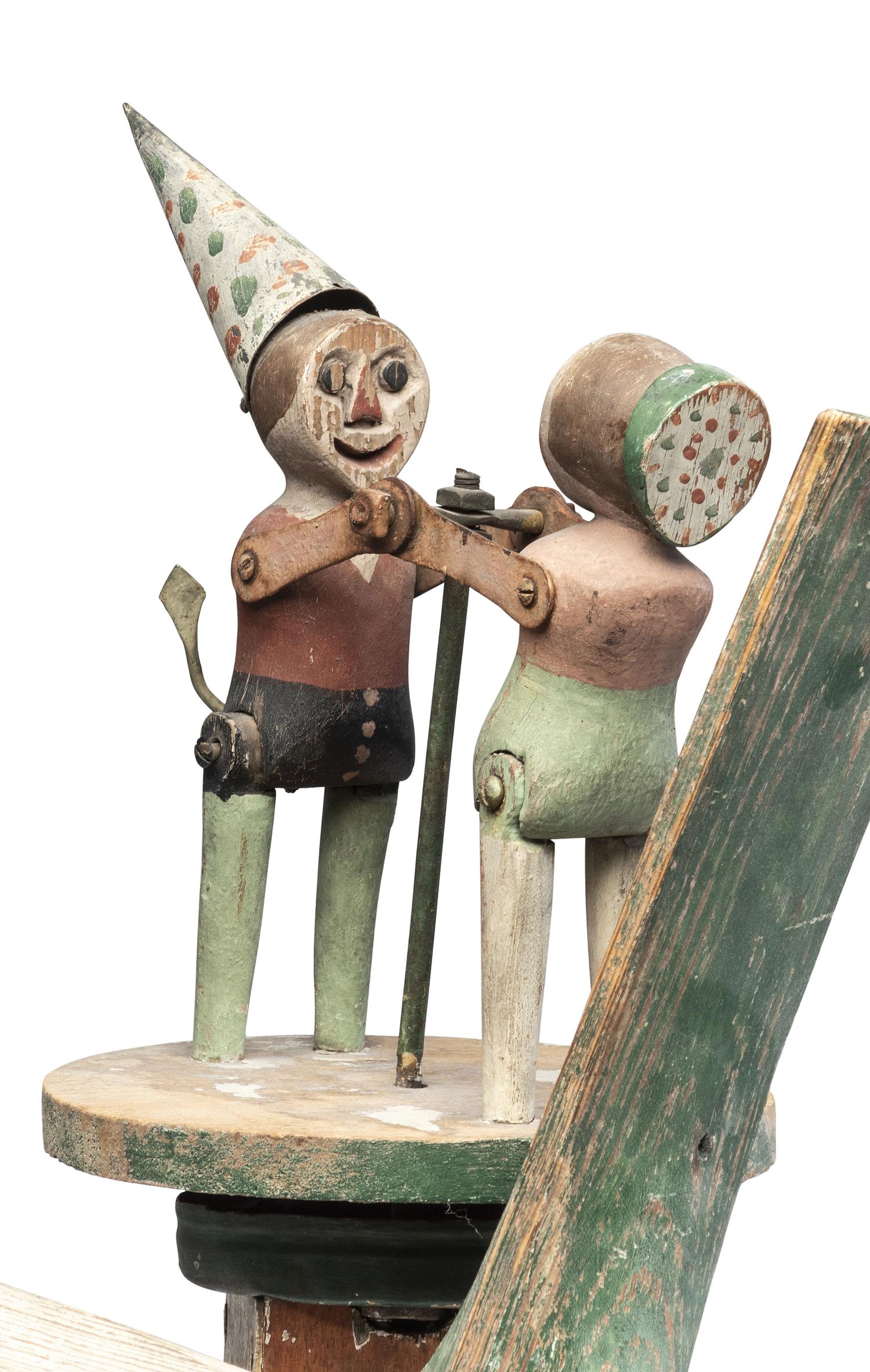 A Carved and Painted Wood Dancing Monkey Whirligig