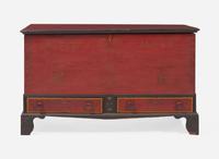 A Soap Hollow painted and stencil-decorated pine blanket chest with drawers, Somerset County, PA, dated "1866"