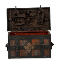 A Continental Paint-Decorated and Iron Mounted Strong Box