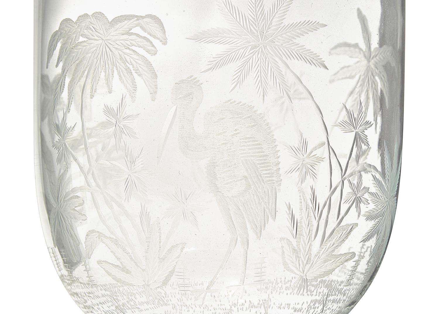 A Blown and Etched Glass Hurricane Vase