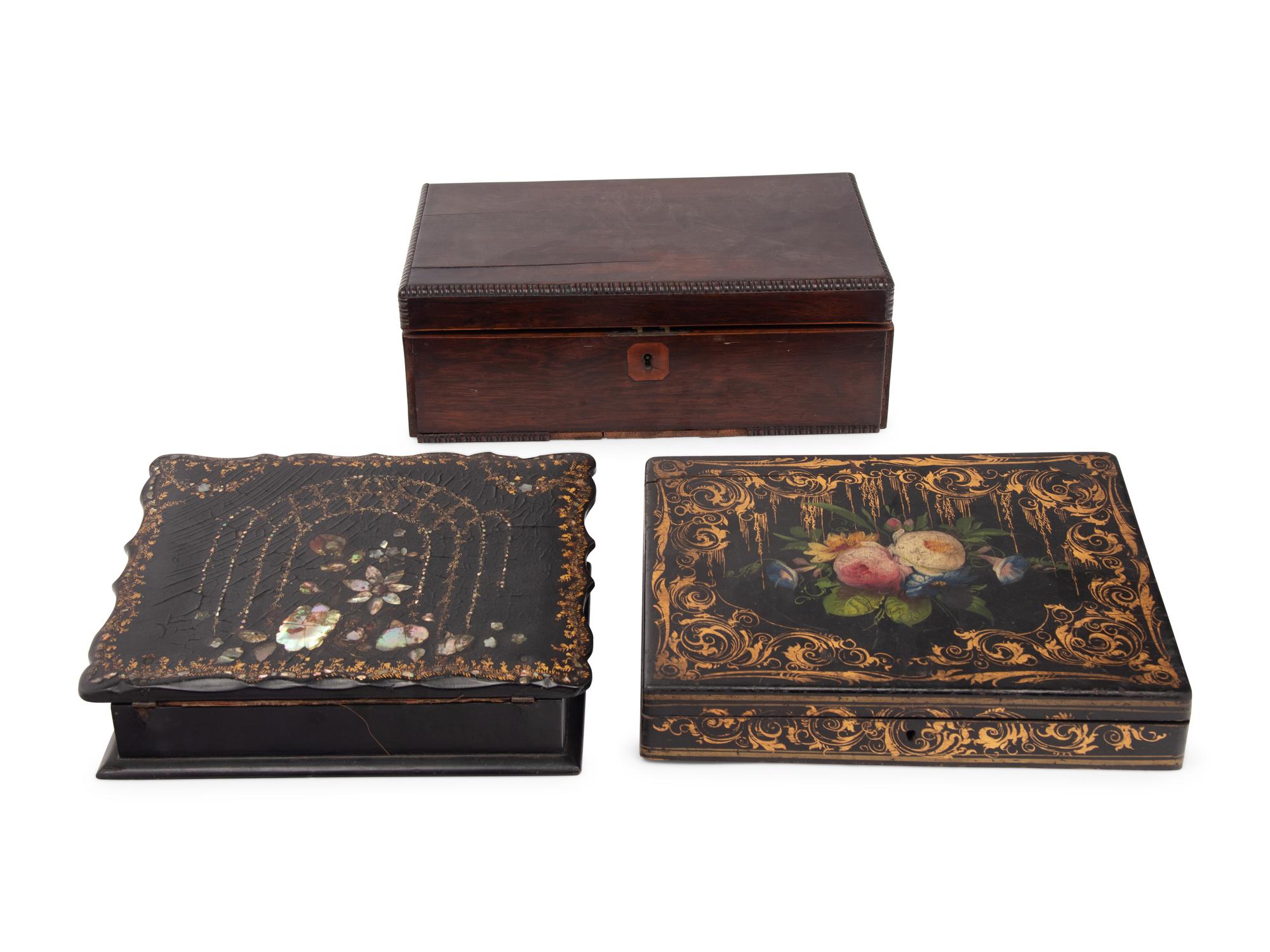 A Victorian Papier - Mâché Lap Desk and Letter Box