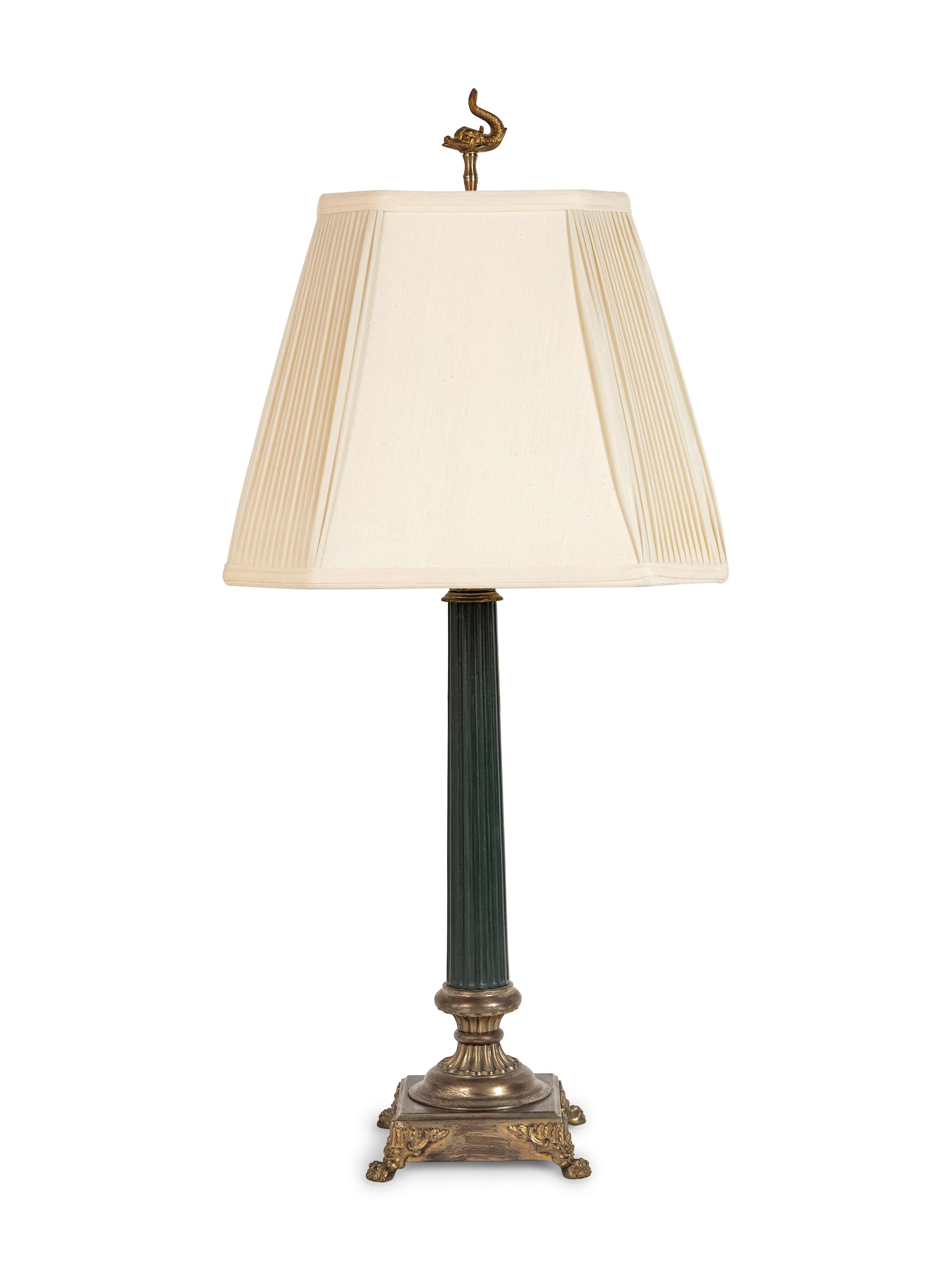 A Continental Painted and Gilt Metal Columnar Lamp