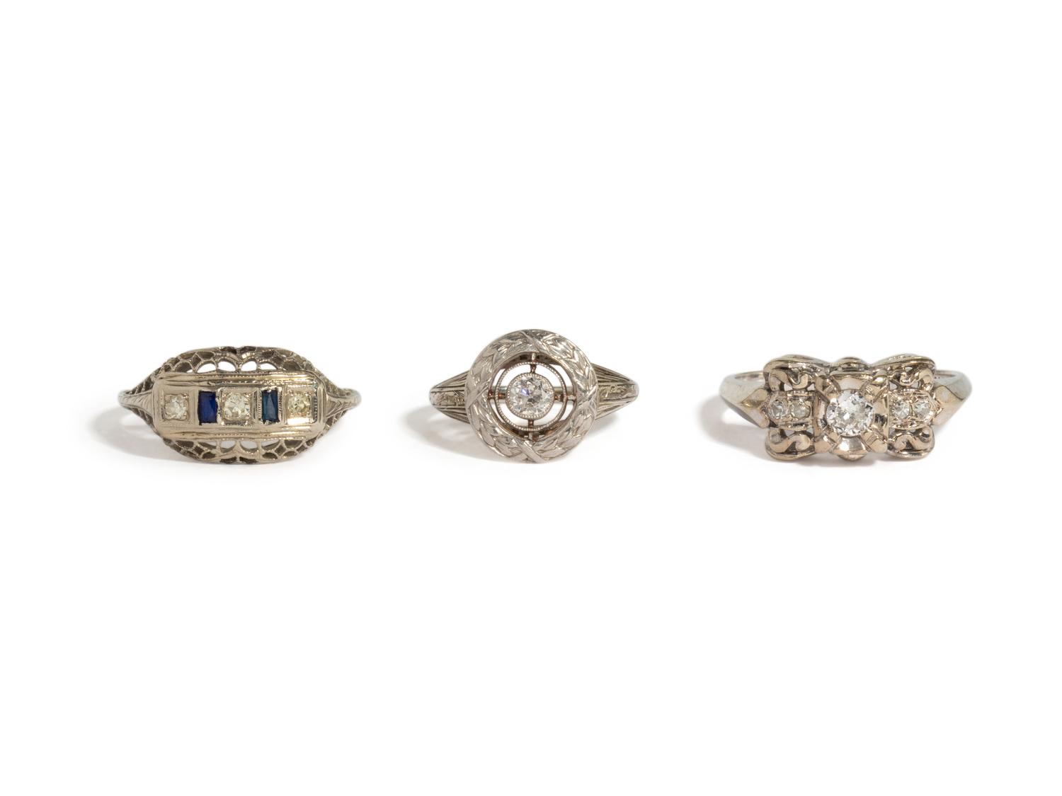 ART DECO, COLLECTION OF WHITE GOLD AND DIAMOND RINGS