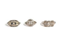 ART DECO, COLLECTION OF WHITE GOLD AND DIAMOND RINGS