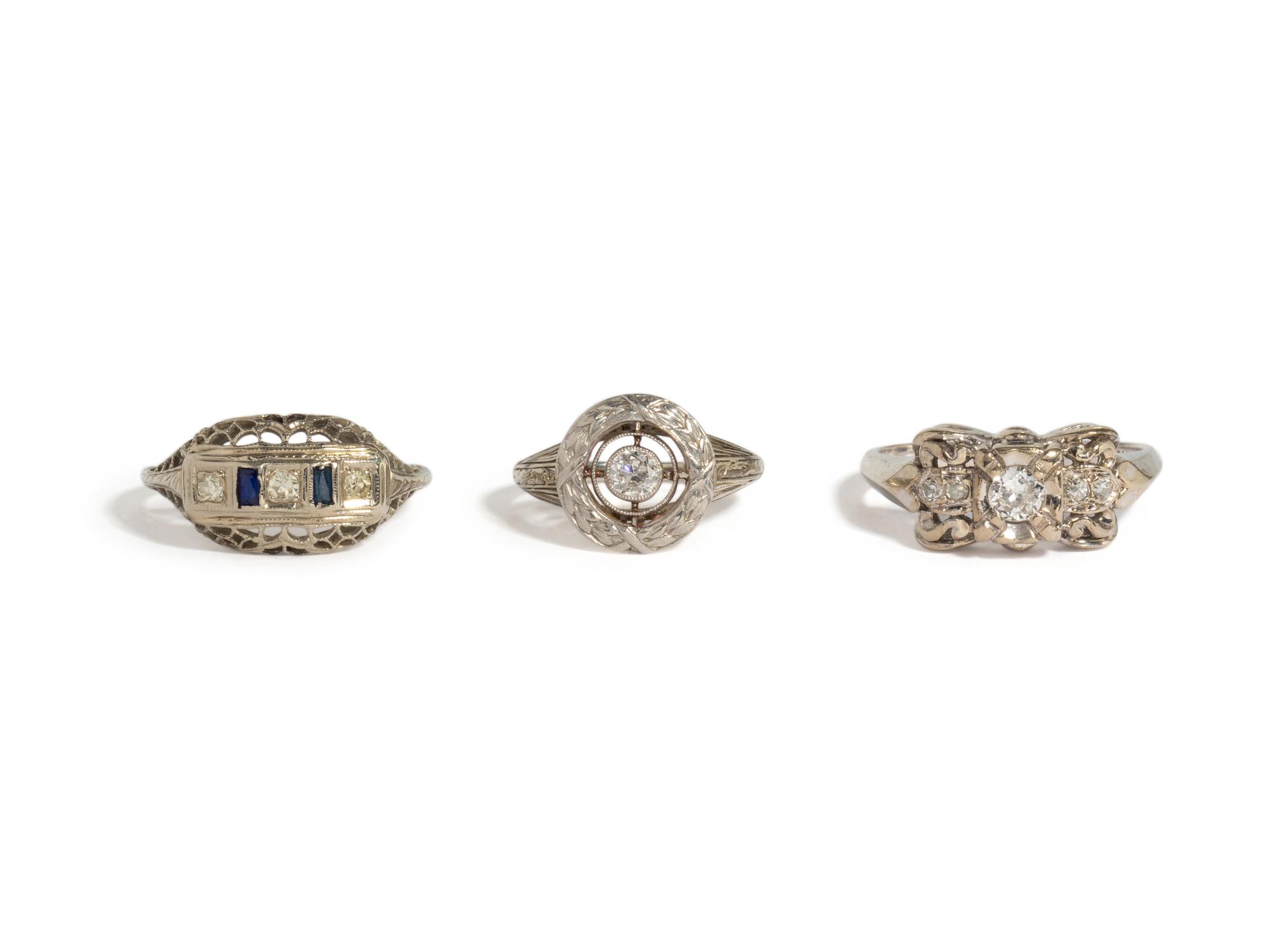 ART DECO, COLLECTION OF WHITE GOLD AND DIAMOND RINGS