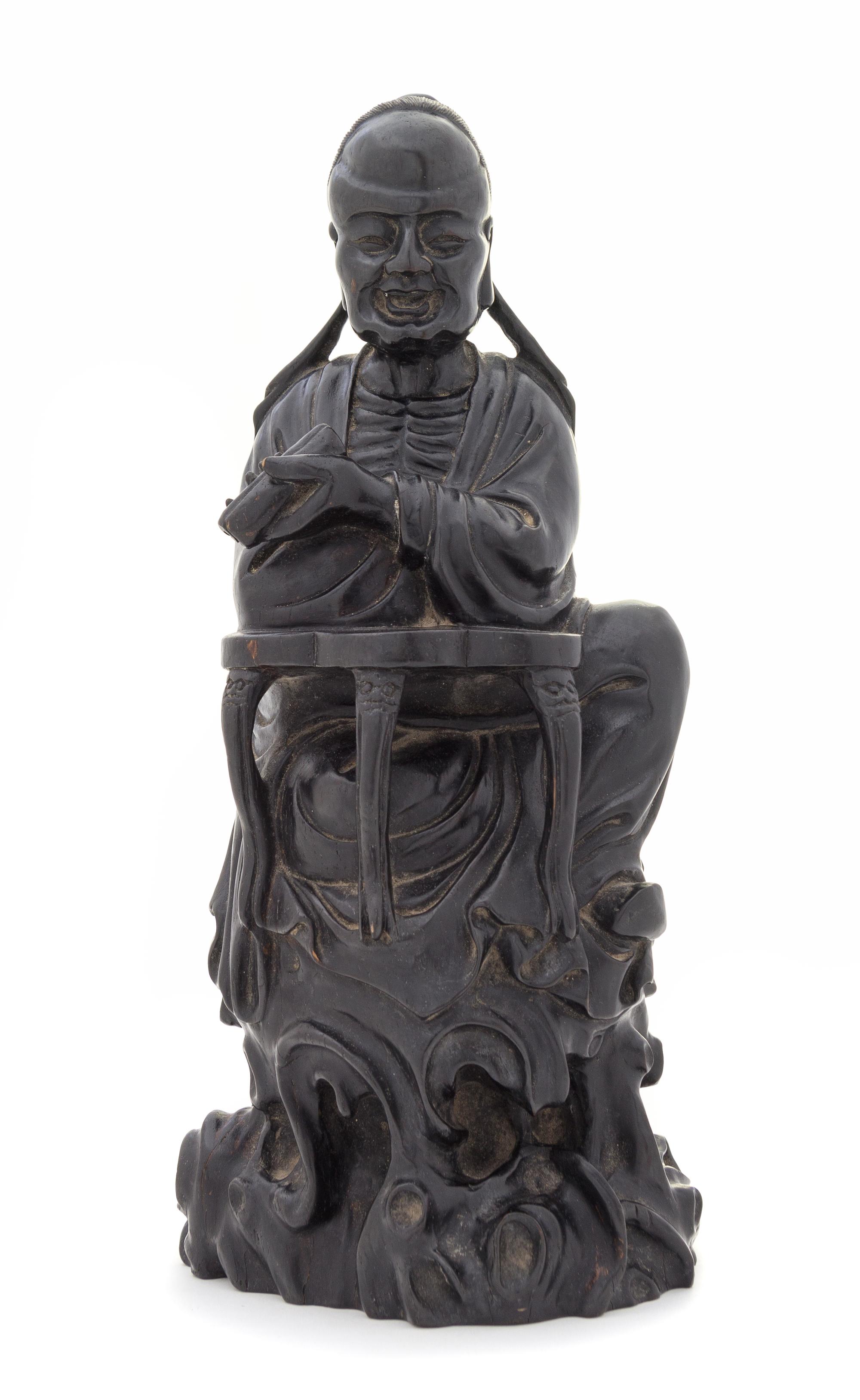 A Carved Zitan Wood Figure of a Scholar Height 13 inches.