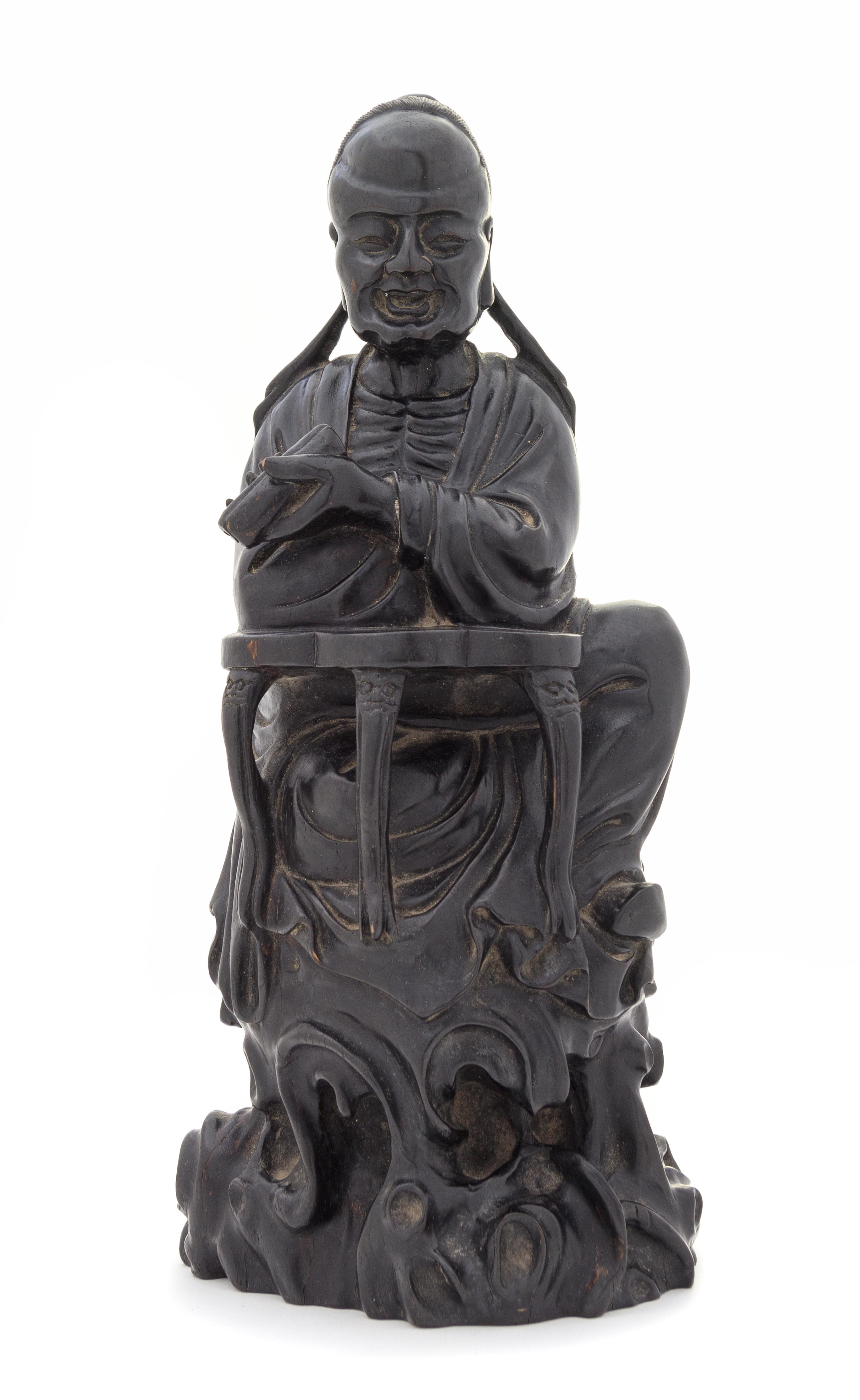 A Carved Zitan Wood Figure of a Scholar Height 13 inches.