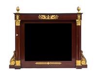 An Empire Mahogany and Gilt Bronze Mounted Over Mantel Mirror, Height 38 x width 49 1/2 inches.