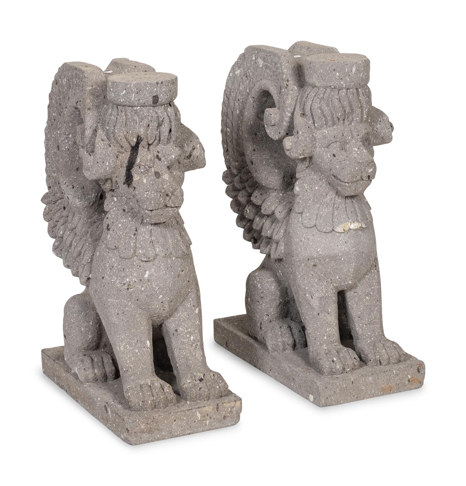 A Pair of Cantera Stone Griffin-Form Pedestals