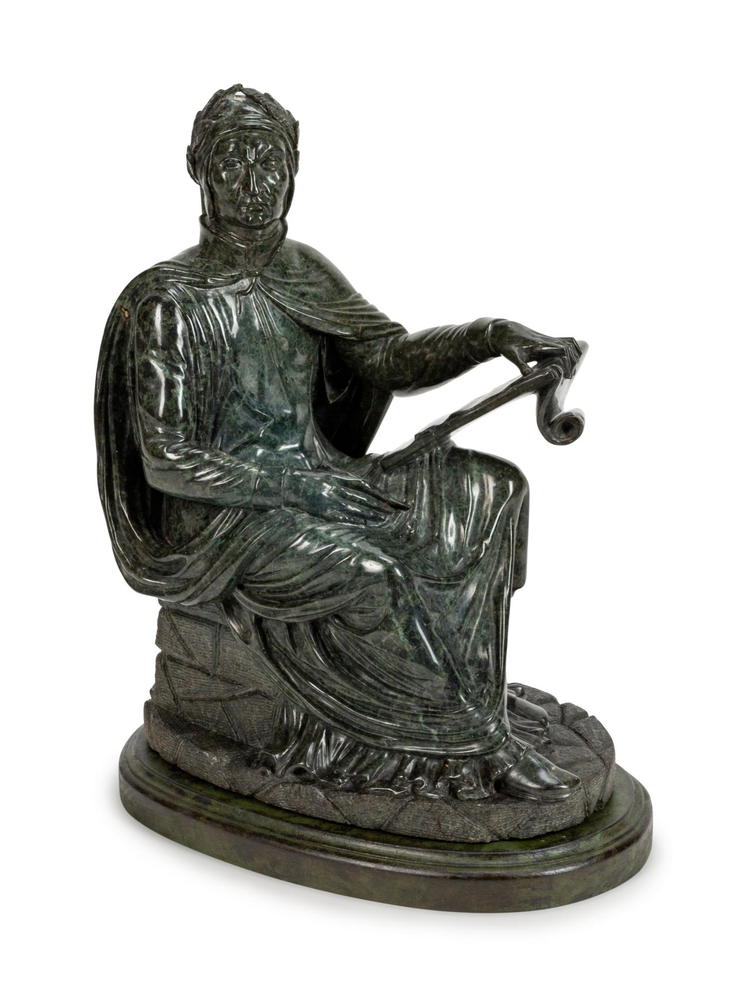 An Italian Carved Green Marble Figure Dante Alighieri