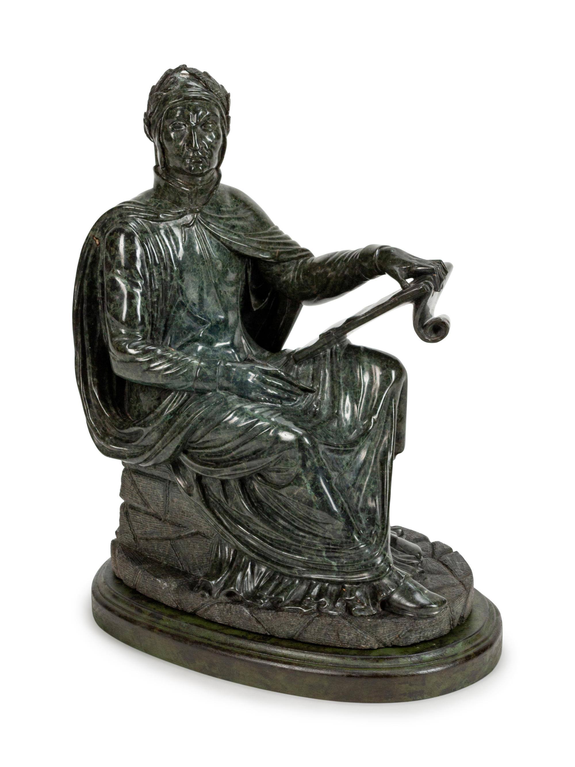 An Italian Carved Green Marble Figure Dante Alighieri