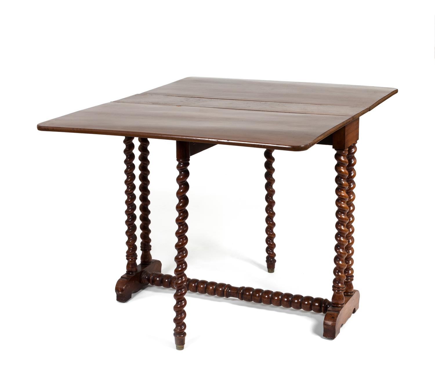 A Jacobean Style Mahogany Drop Leaf Trestle Table — 20TH CENTURY