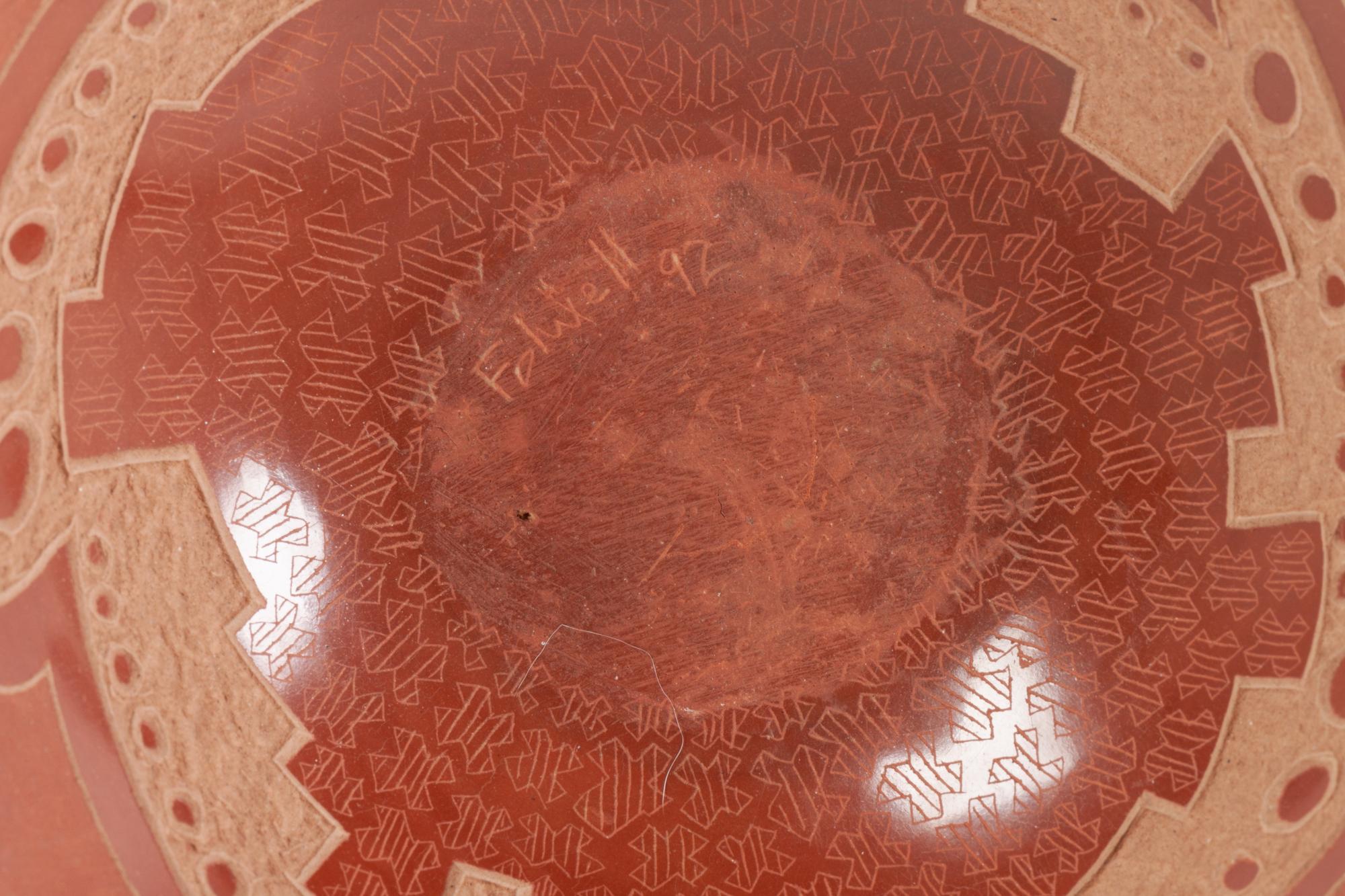 Red, Sienna, and Black Sgraffito Jar